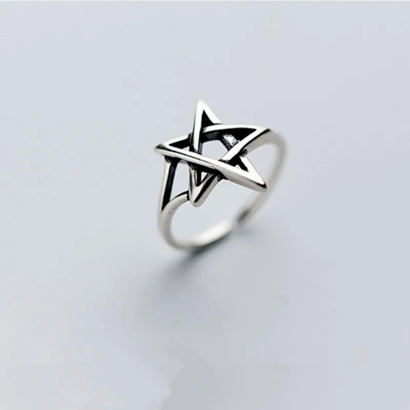 925 Sterling Silver Star-Shaped Adjustable Ring for Women – Trendy Wedding and Party Jewelry Accessory