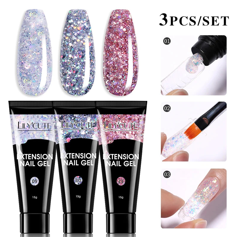 15ml Nail Extension Gel Kit – Soak Off UV Acrylic Gel in White, Clear & Pink for Home or Salon Nail Art