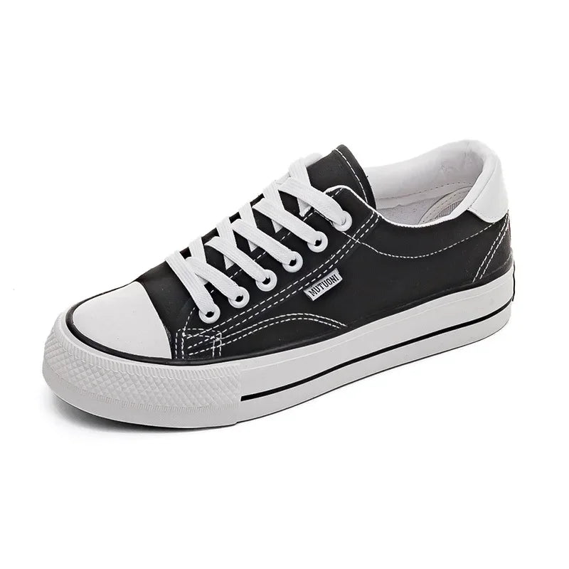 Women’s Canvas Platform Sneakers – Low-Top Lace-Up Flats, Patchwork Vulcanized Tennis Shoes for Summer, Casual Skate Style for Students & Couples