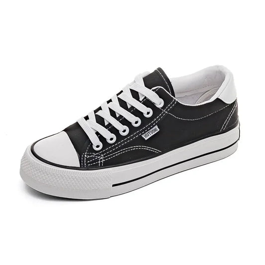 Women’s Canvas Platform Sneakers – Low-Top Lace-Up Flats, Patchwork Vulcanized Tennis Shoes for Summer, Casual Skate Style for Students & Couples