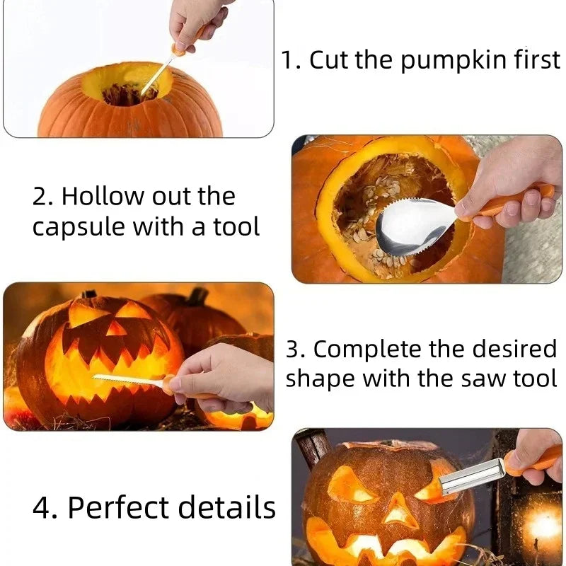 7-Piece Pumpkin Carving Tool Set – Stainless Steel Halloween Fruit & Clay Sculpture Kit with Storage Bag