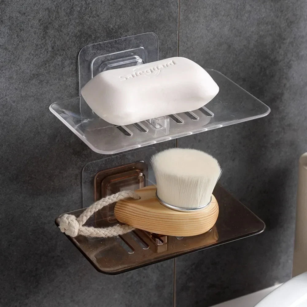 Wall-Mounted Double-Layer Soap Rack – No Drilling, Self-Adhesive Bathroom Sponge Holder & Soap Dishhome
