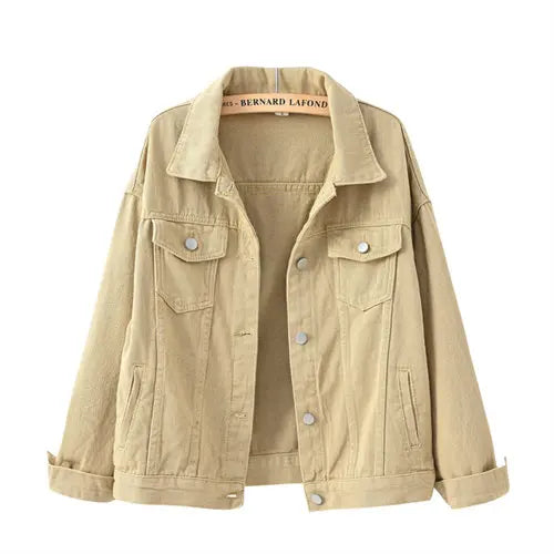 Women's Pure Color Denim Jacket – Lapel Collar Single-Breasted Short Coat with Pockets