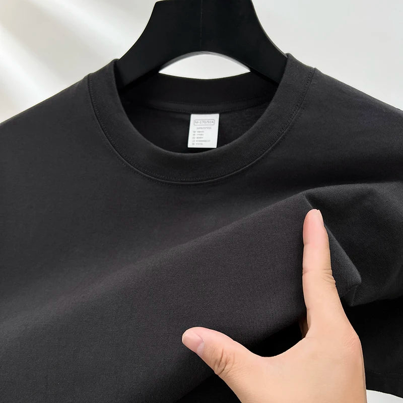 100% Cotton Men's Summer T-Shirt – Casual Loose Fit Round Neck Solid Color Tee (Plus Sizes Available)