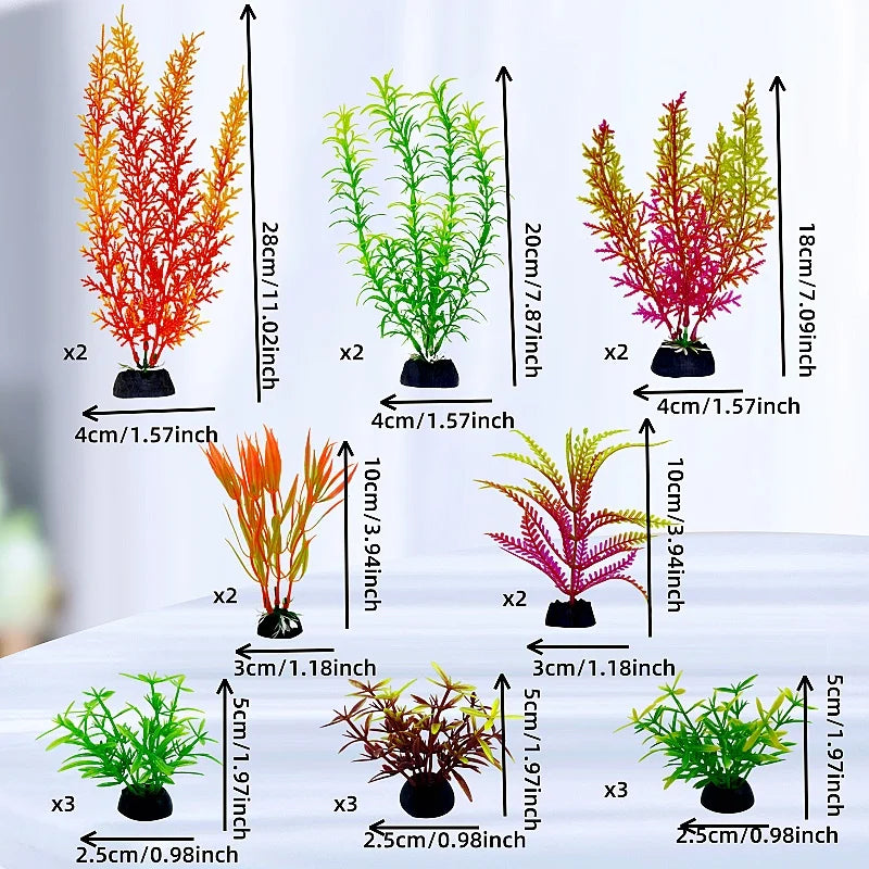 24-Piece Artificial Aquarium Plants Set – Decorative Water Weeds and Grass Blocking Rings for Fish Tank Aquascaping
