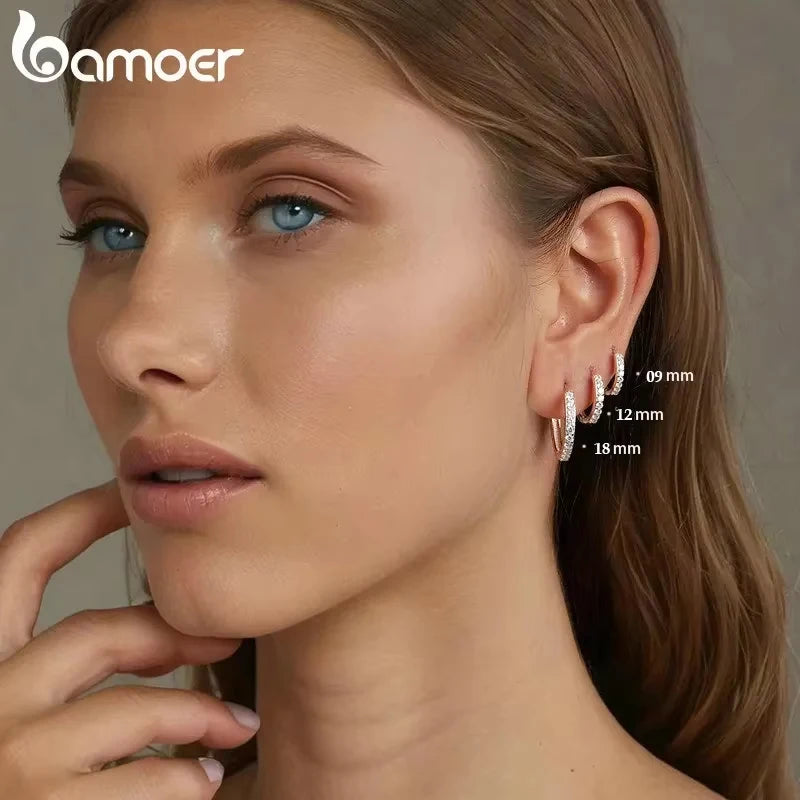 Classic CZ Huggie Hoop Earrings in 925 Sterling Silver – White Gold Plated Ear Cuffs for Women