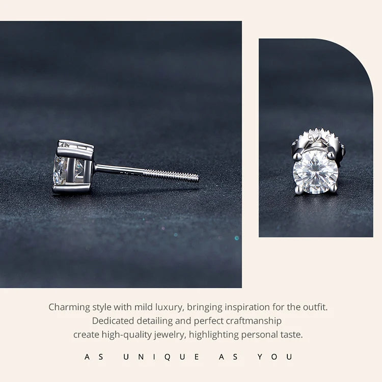 2 Carat Moissanite Heart Prong Stud Earrings – D Color VVS1 Stones on 925 Sterling Silver for Women