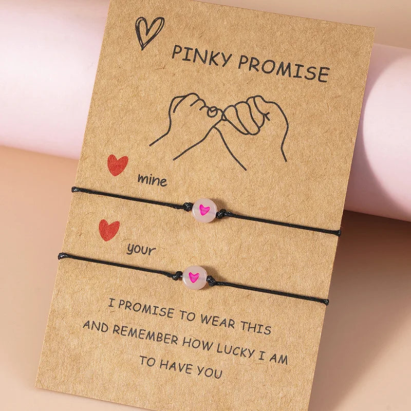 2Pcs Luminous Pinky Promise Bracelets – Matching Heart Bead Couple Friendship Set