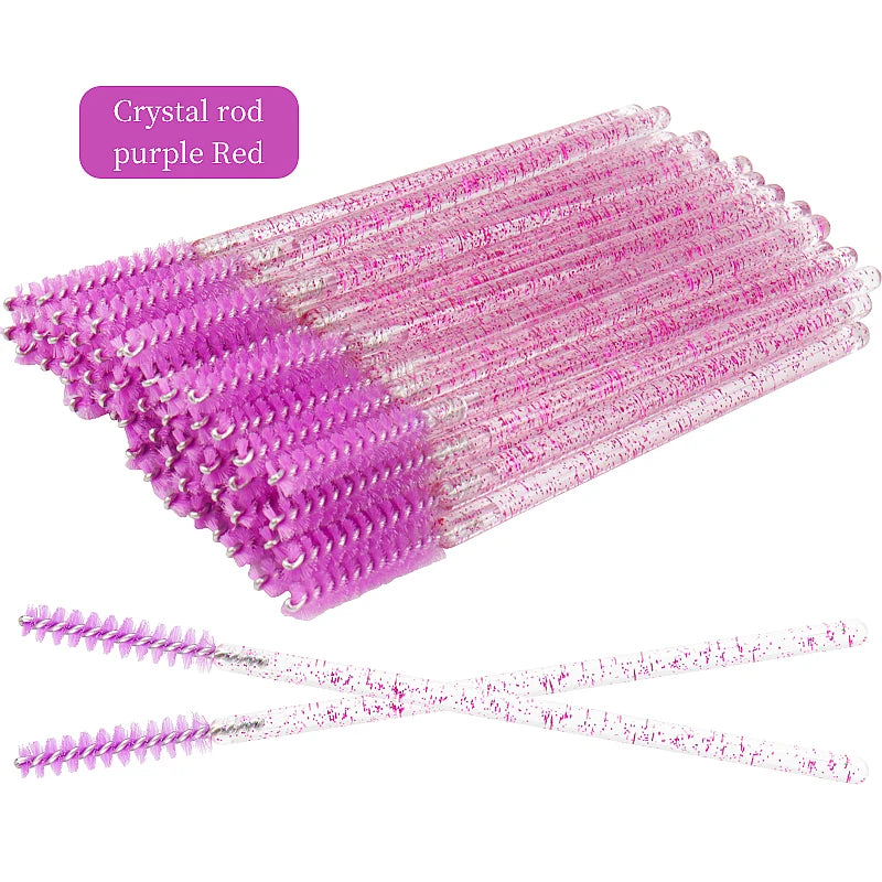 50-Piece Disposable Eyelash Mascara Brushes – Crystal Diamond Handle Spoolies for Lash Extension & Eyebrow Grooming