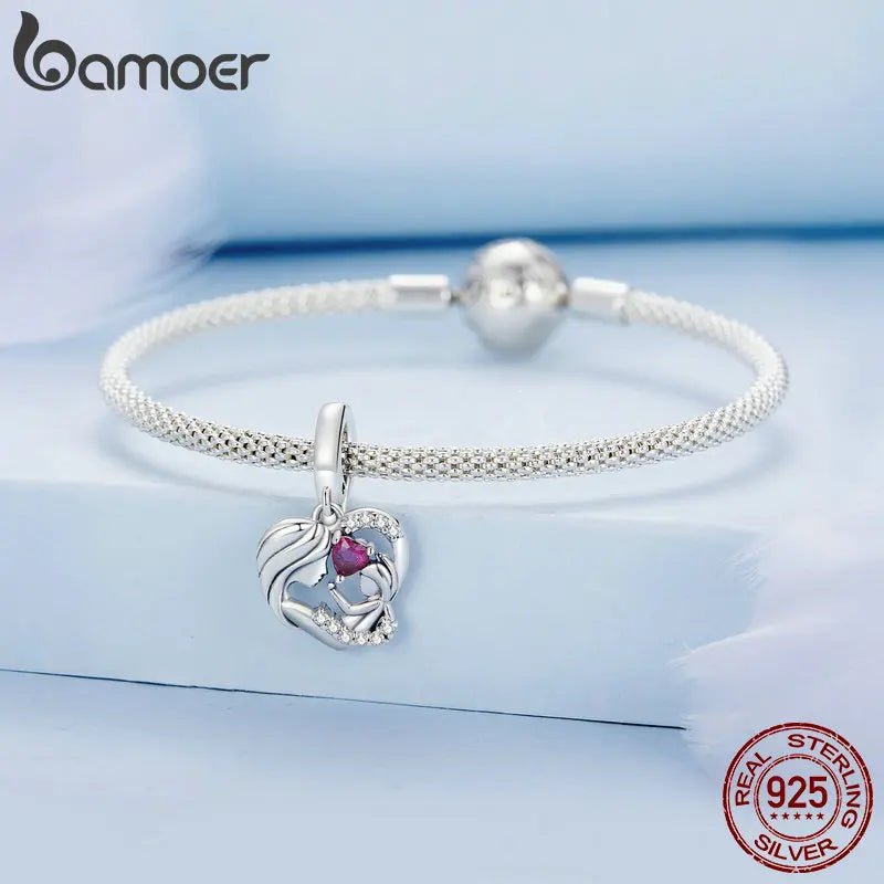 925 Sterling Silver Mother and Child Embrace Charm – Family Pendant for DIY Bracelets