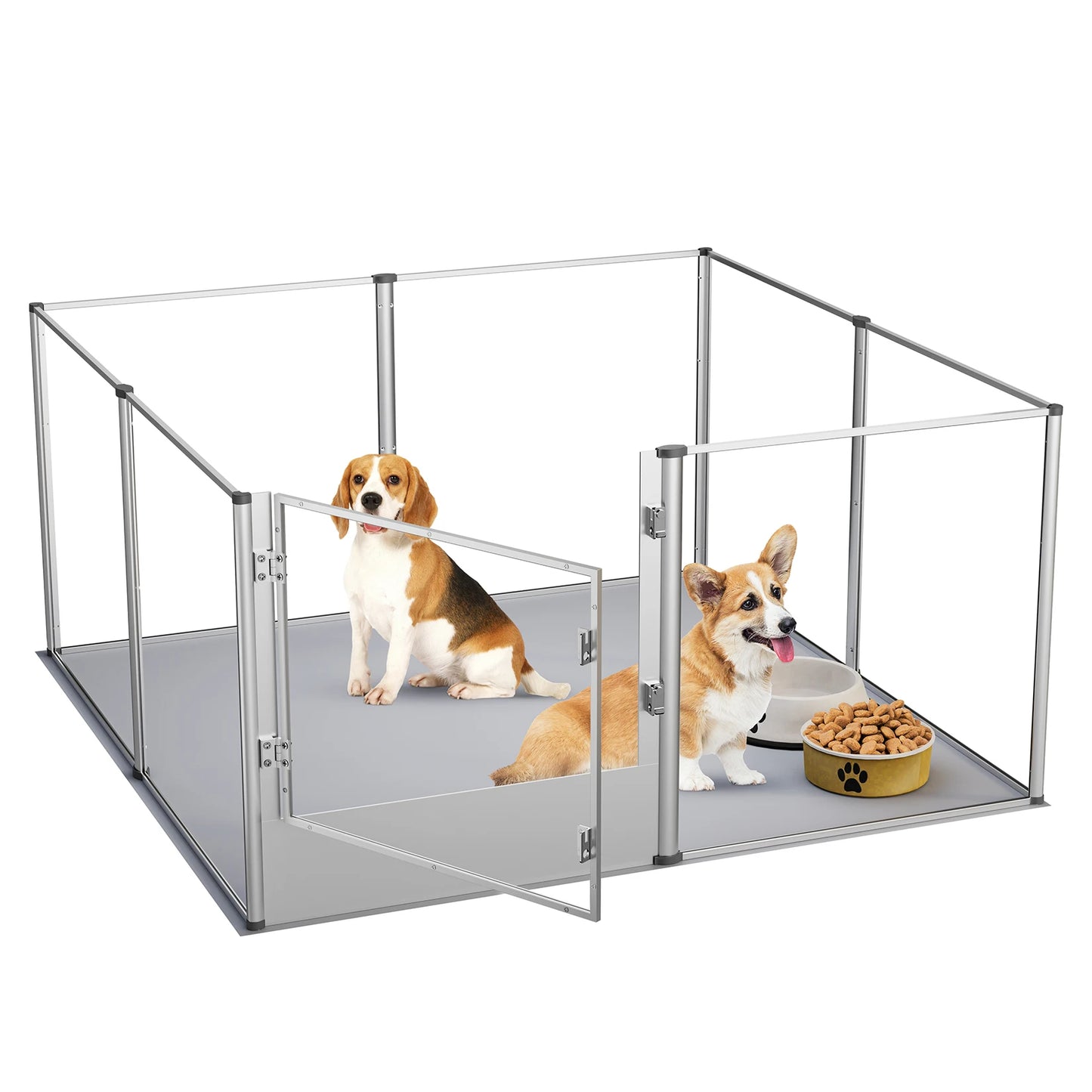 Acrylic Dog Playpen with Door & Waterproof Whelping Pad – 8 Panel Transparent Pet Fence for Puppies, Cats & Small Animals
