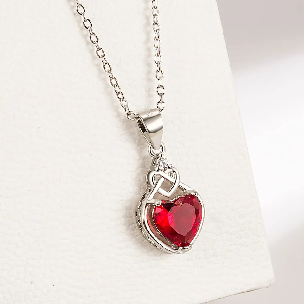 3-Piece 925 Sterling Silver Red Heart Zircon Jewelry Set – Elegant Ring, Earrings & Necklace for Women