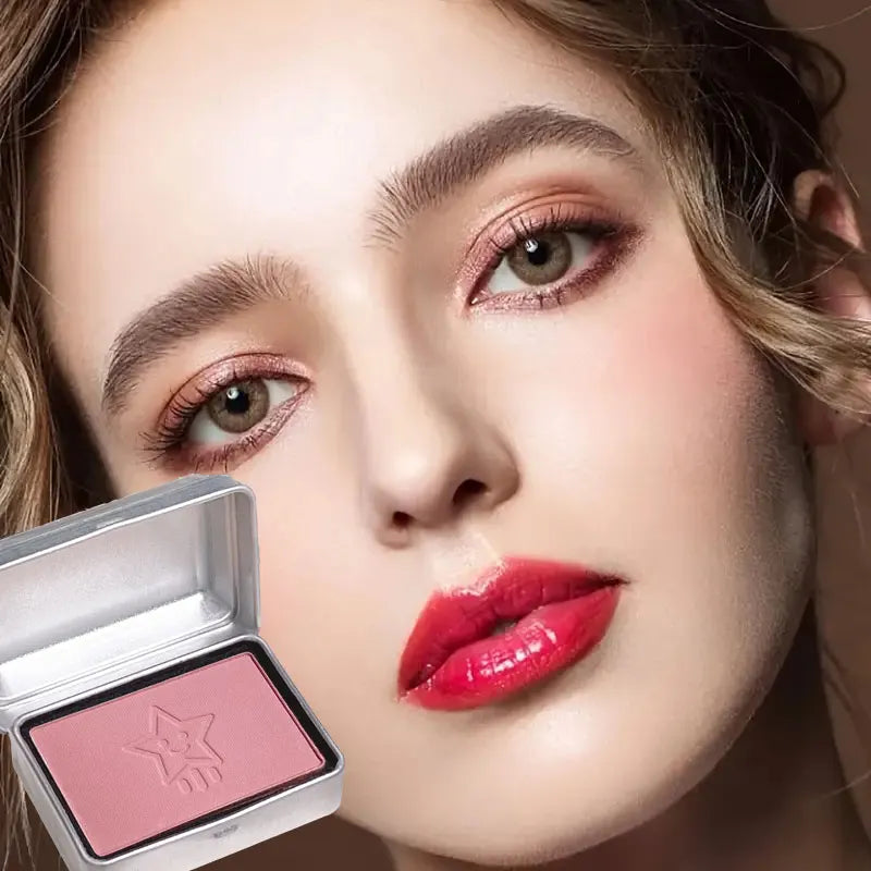 4-Color Monochrome Matte Blush in Iron Box – Peach Tone for Skin Brightening & Natural Contour /