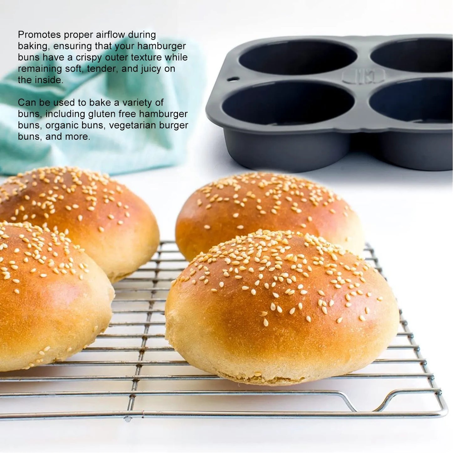 6-Cavity Silicone Hamburger Bun Mold – Reusable Foldable Bread Baking Tray, Heat Resistant from -40℉ to +446℉