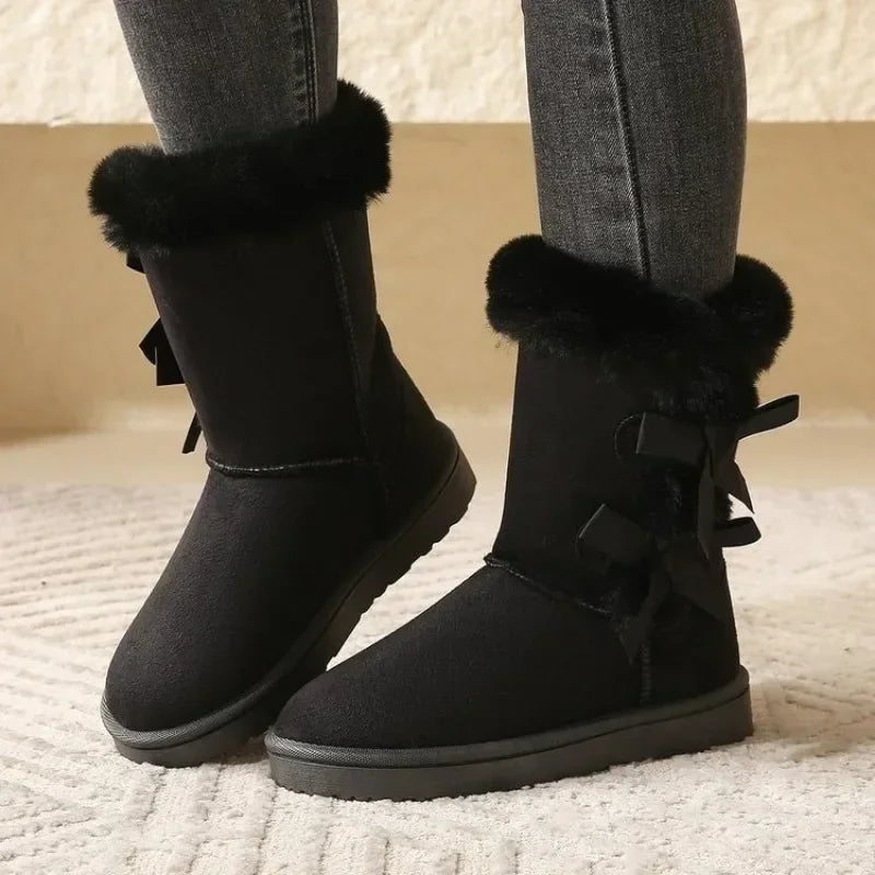 Classic Winter Mid-Calf Snow Boots for Women – Thick Plush Lining, Non-Slip Sole, and Retro Button Detail