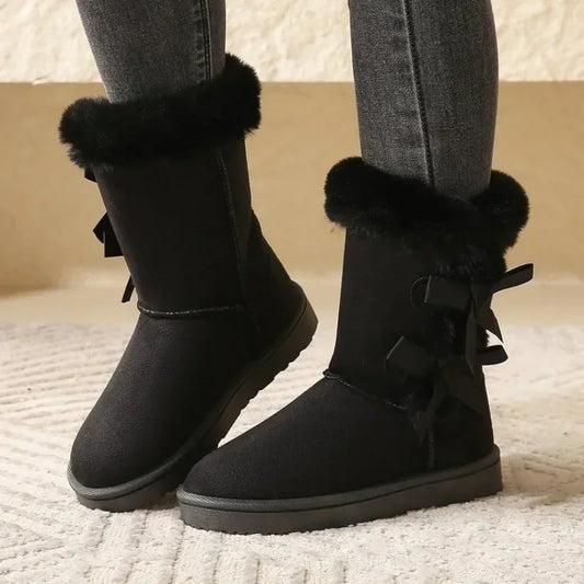 Classic Winter Mid-Calf Snow Boots for Women – Thick Plush Lining, Non-Slip Sole, and Retro Button Detail