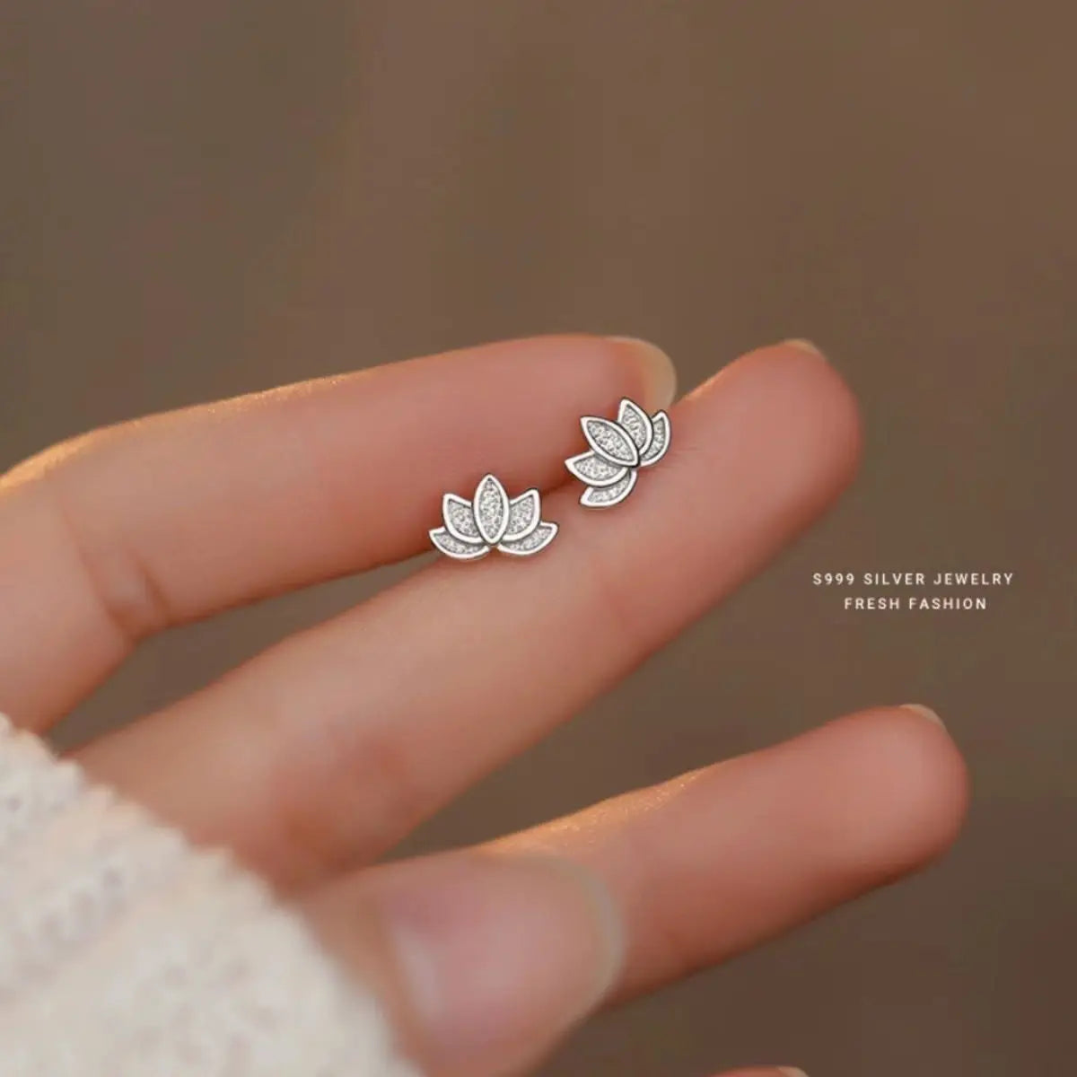 925 Sterling Silver Lotus Flower Stud Earrings – Elegant Small Floral Earrings for Women