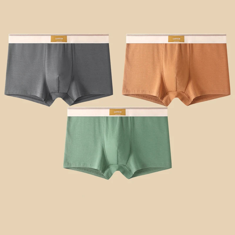 3-Pack Men’s Cotton Boxer Shorts – Breathable Stretch Solid Color Underwear with Comfort Fit Waistband