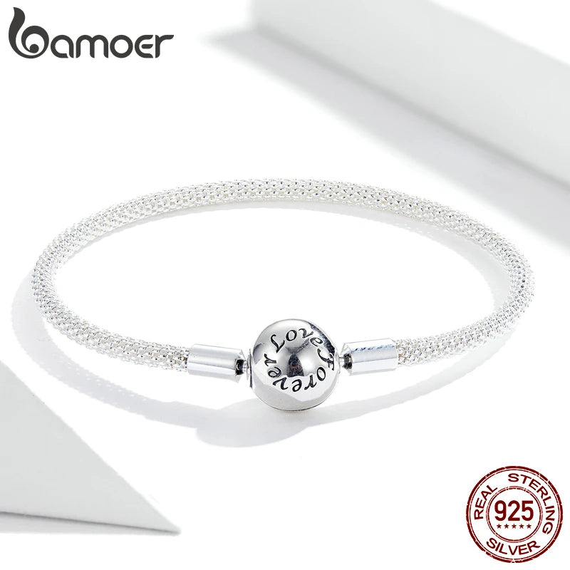 Sterling Silver “Love Forever” Snake Chain Bracelet – Classic DIY Charm Base for Women (17cm/19cm/21cm)