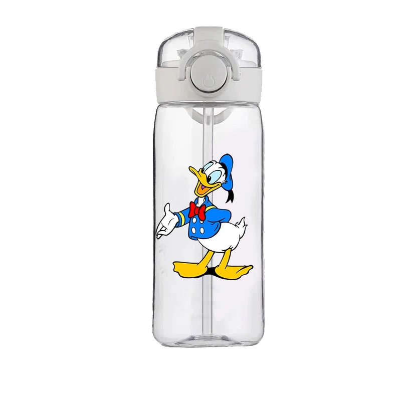400ml Cartoon Straw Water Cup for Kids – Drop-Resistant Portable Drinking Bottle with Lid and Handle, Donald Duck Design for School or Gifts