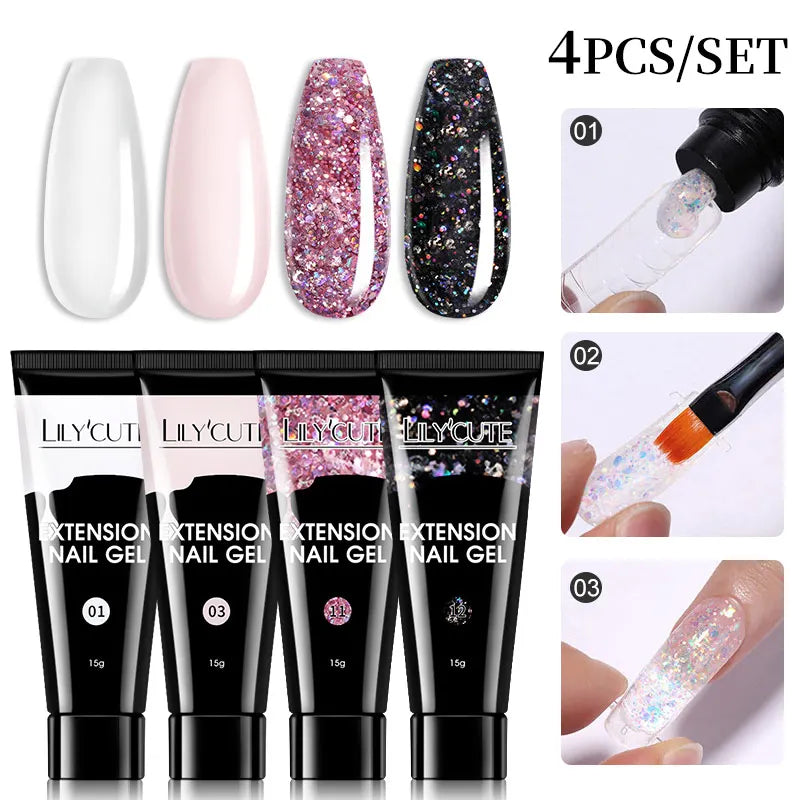 15ml Nail Extension Gel Kit – Soak Off UV Acrylic Gel in White, Clear & Pink for Home or Salon Nail Art