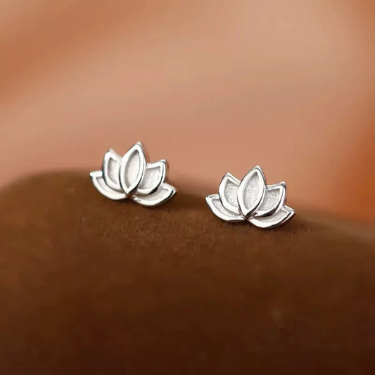 925 Sterling Silver Lotus Flower Stud Earrings – Elegant Small Floral Earrings for Women