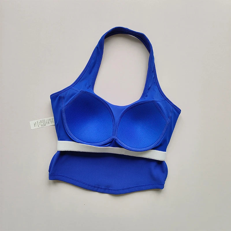 Women's One-Piece Cup Shockproof Sports Bra – Hanging Neck Fitness Tank Top