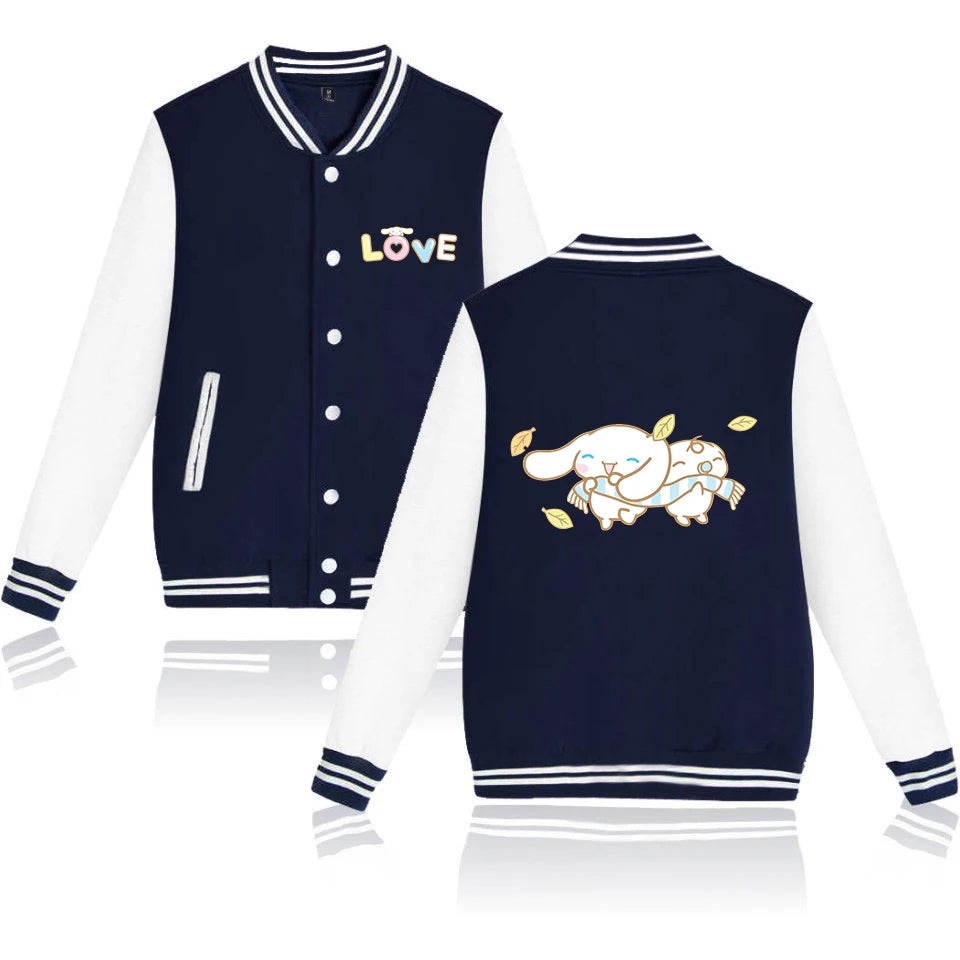 Cinnamoroll Cartoon Bomber Jacket – Unisex Harajuku College Baseball Coat for Spring & Autumn Casual Streetwear