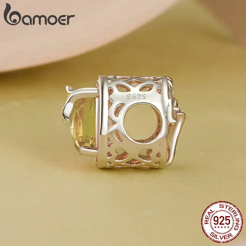 925 Sterling Silver Ginkgo Leaf and Butterfly Heart Charm – Autumn Collection Bead with Zircon for DIY Bracelets