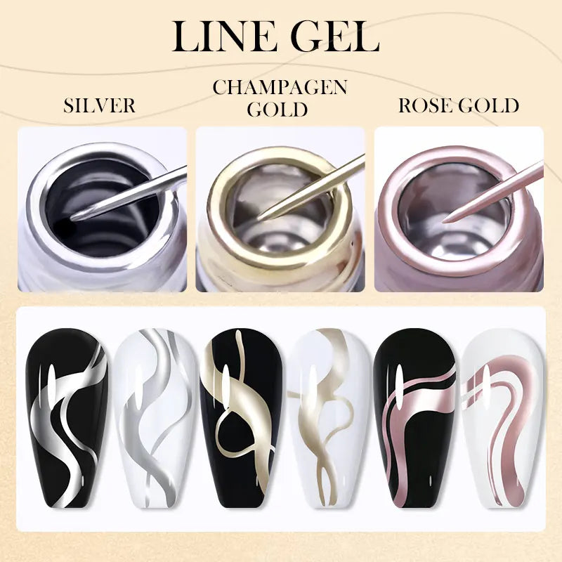5ml Metallic Gold & Silver Liner Gel – Super Bright Mirror Nail Art Drawing Gel for French Tips & Design