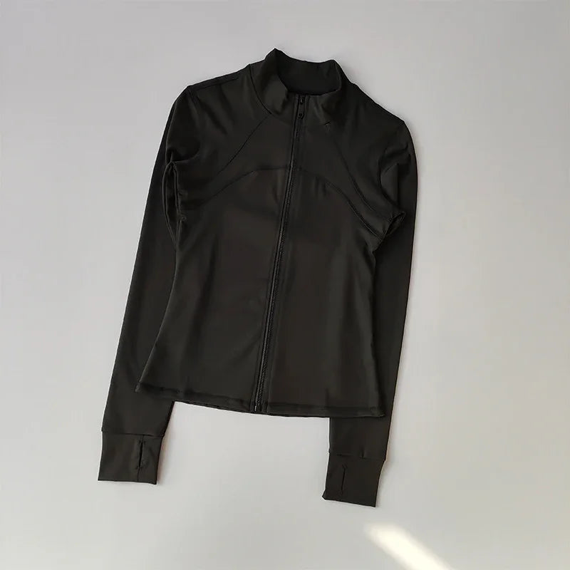 Women's High-End Yoga Sports Jacket – Long Sleeve, Windproof Training Top with Standing Collar