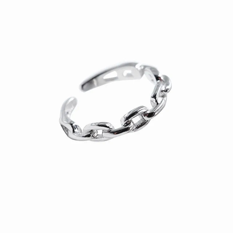925 Sterling Silver Cuban Chain Open Ring – Trendy Adjustable Cocktail Jewelry for Women