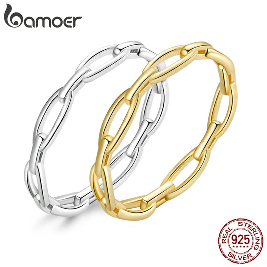 Bohemian Geometric Chain Ring – 925 Sterling Silver Minimalist Statement Band for Women