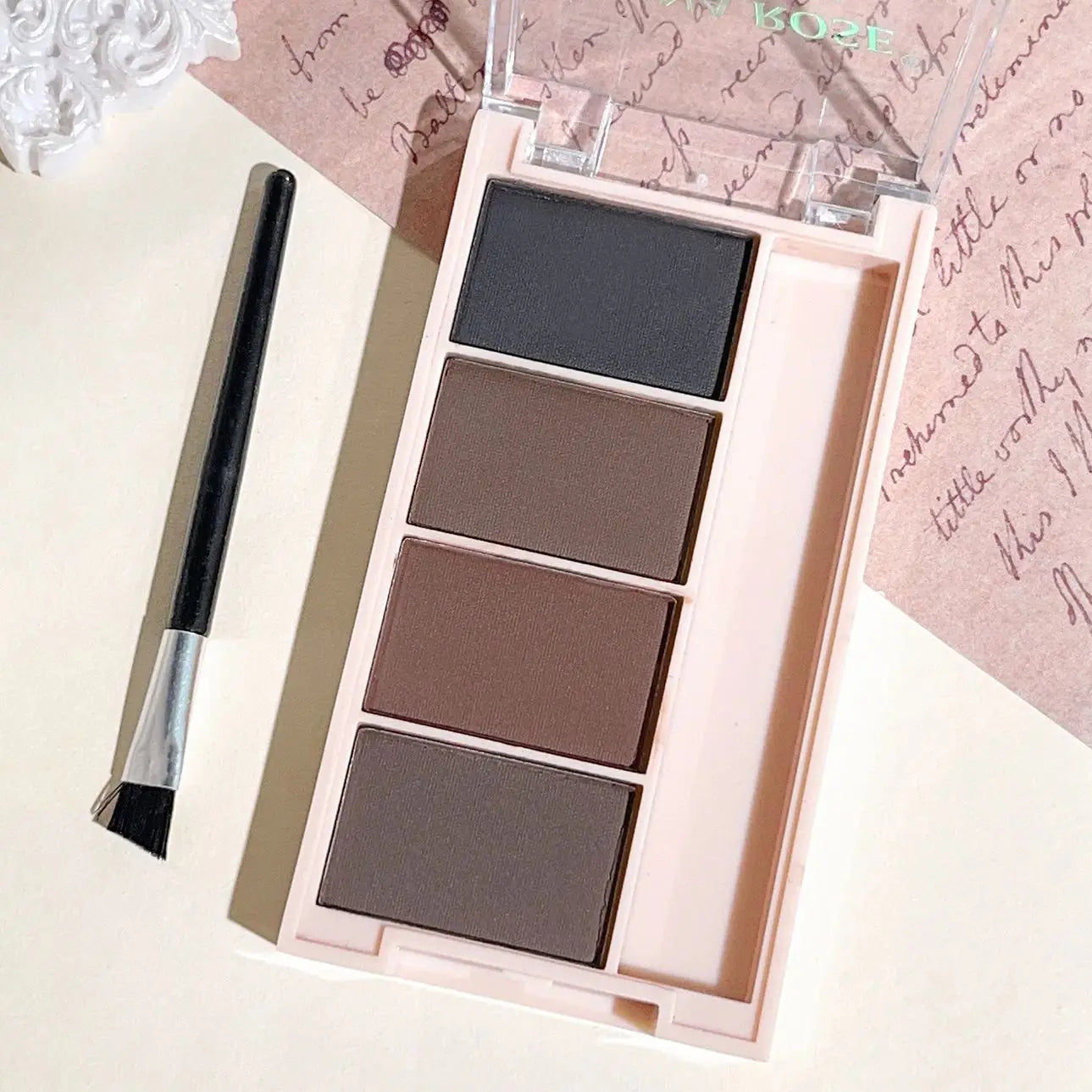 4-Color Eyebrow Powder Palette with Brush – Gray & Brown Matte Tones for Natural Long-Lasting Definition
