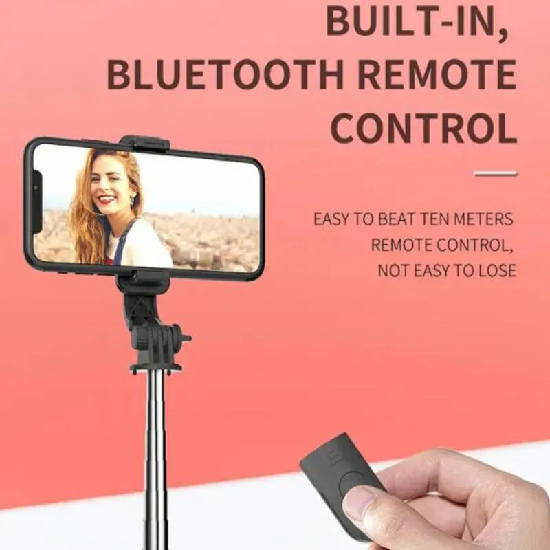 Wireless Bluetooth Selfie Stick with Fill Light – Mini Tripod Stand, Remote Shutter, Adjustable Phone Holder for iPhone, Samsung, Xiaomi