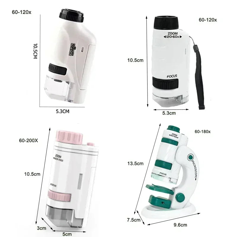 60–200X Pocket Microscope for Kids – Handheld Mini Microscope with LED Light, High-Definition Science Toy for Outdoor Exploration