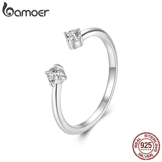 Adjustable Moissanite Open Ring – White Gold Plated 925 Sterling Silver with 0.1CT D Color VVS1 Stone for Women