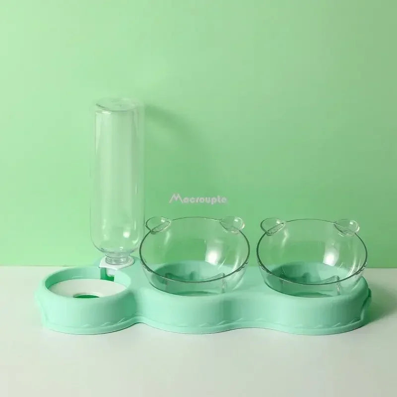 3-in-1 Automatic Cat & Dog Feeder with Water Fountain – Elevated Double Bowl Food and Water Dispenser
