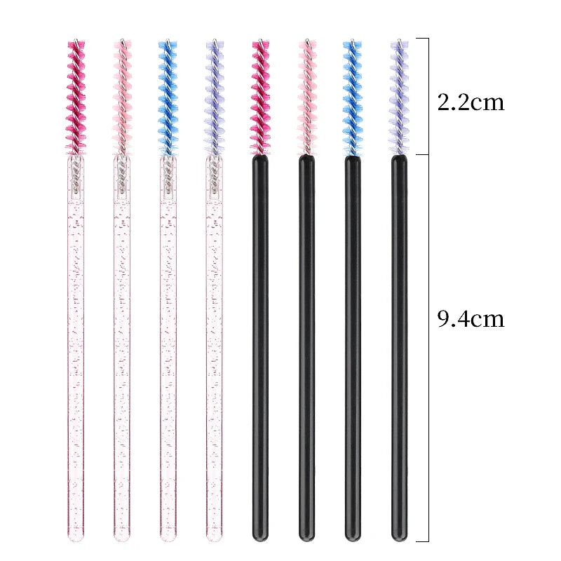 50-Piece Disposable Eyelash Mascara Brushes – Crystal Diamond Handle Spoolies for Lash Extension & Eyebrow Grooming