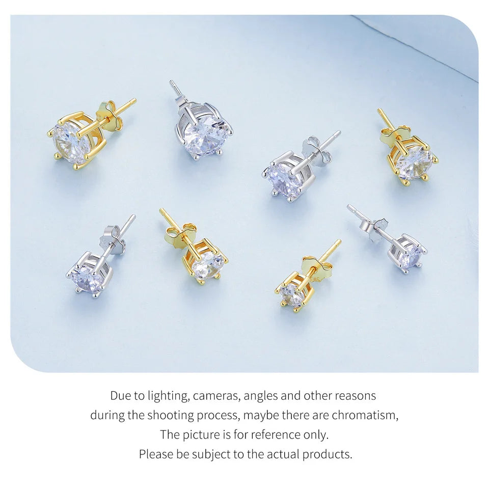 14K Gold Plated Sterling Silver Round CZ Stud Earrings – Hypoallergenic Cubic Zirconia for Women