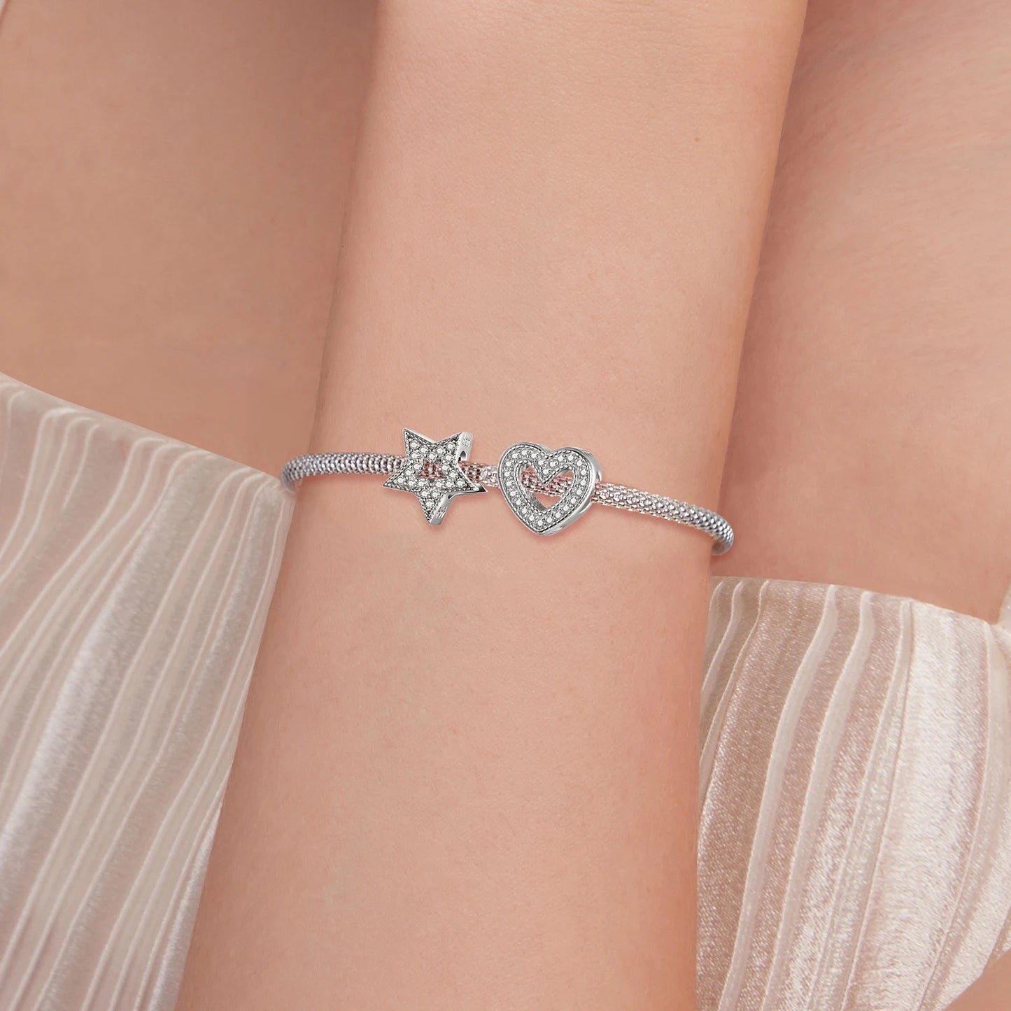 925 Sterling Silver Family Heart Cross Charm – Clear 5A Crystal Bead for Bracelets & Necklaces