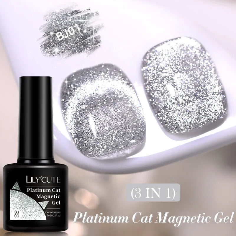 7ml Dynamic Reflective Cat Eye Magnetic Gel – Glitter Soak-Off Nail Polish with 3D Magnet Effect