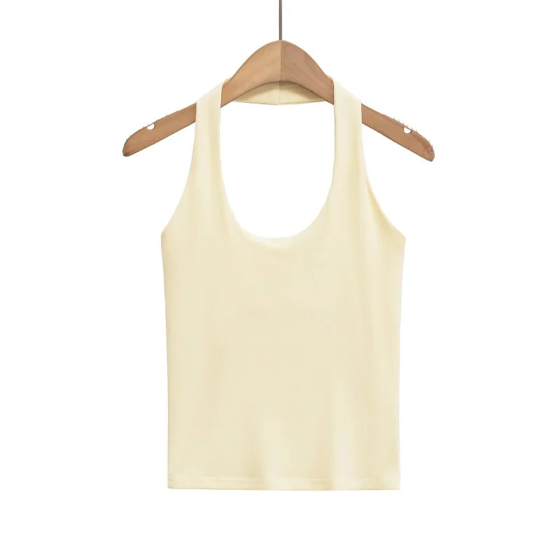 Slim Fit Stretch Backless Halter Top – Sexy Solid Color Neck-Hang Summer Tank for Women