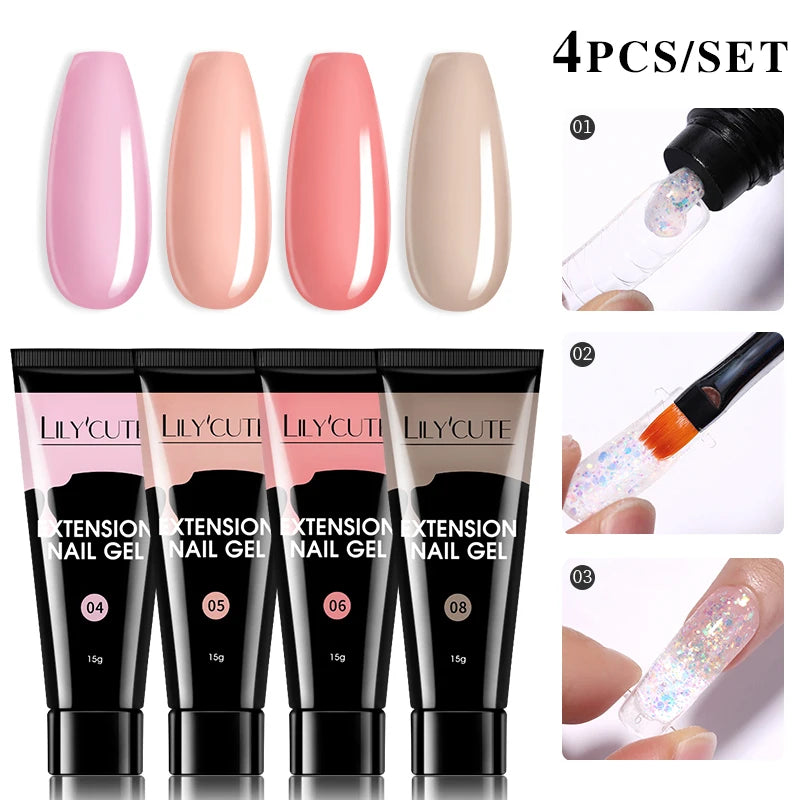 15ml Nail Extension Gel Kit – Soak Off UV Acrylic Gel in White, Clear & Pink for Home or Salon Nail Art