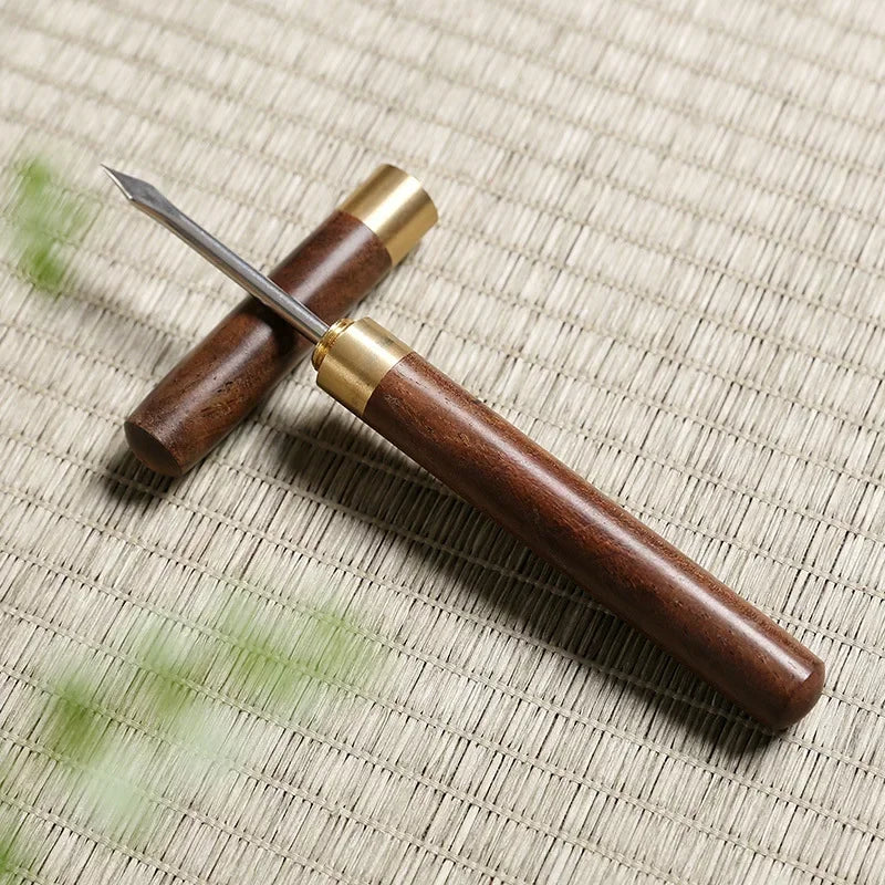 Stainless Steel Tea Needle with Sandalwood or Ebony Handle – Pu’er Tea Knife with Protective Sheath for Loosening Compressed Tea Cakes