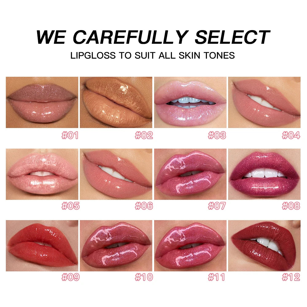 12 Colors Glitter Lip Gloss – Long-Lasting Diamond Pearlescent Metallic Liquid Lipstick