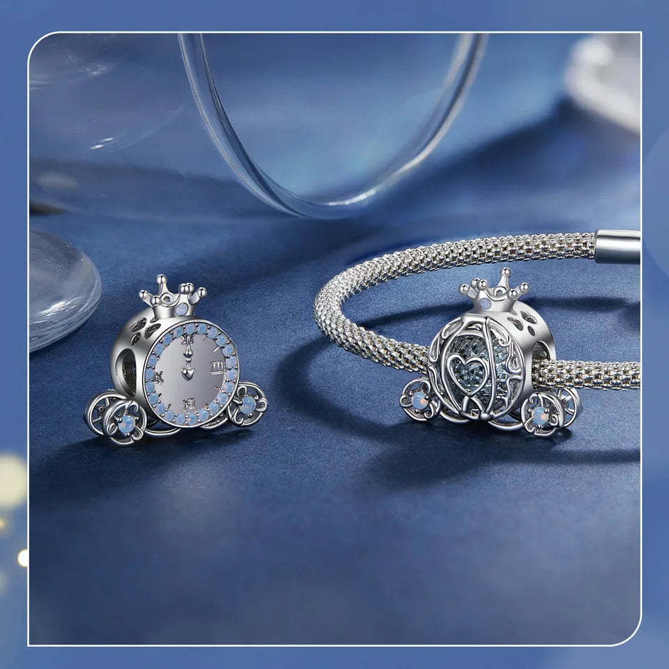 Sterling Silver Pumpkin Carriage & Dancing Shoes Charm Bead – Heart-Shaped Pendant for DIY Bracelets