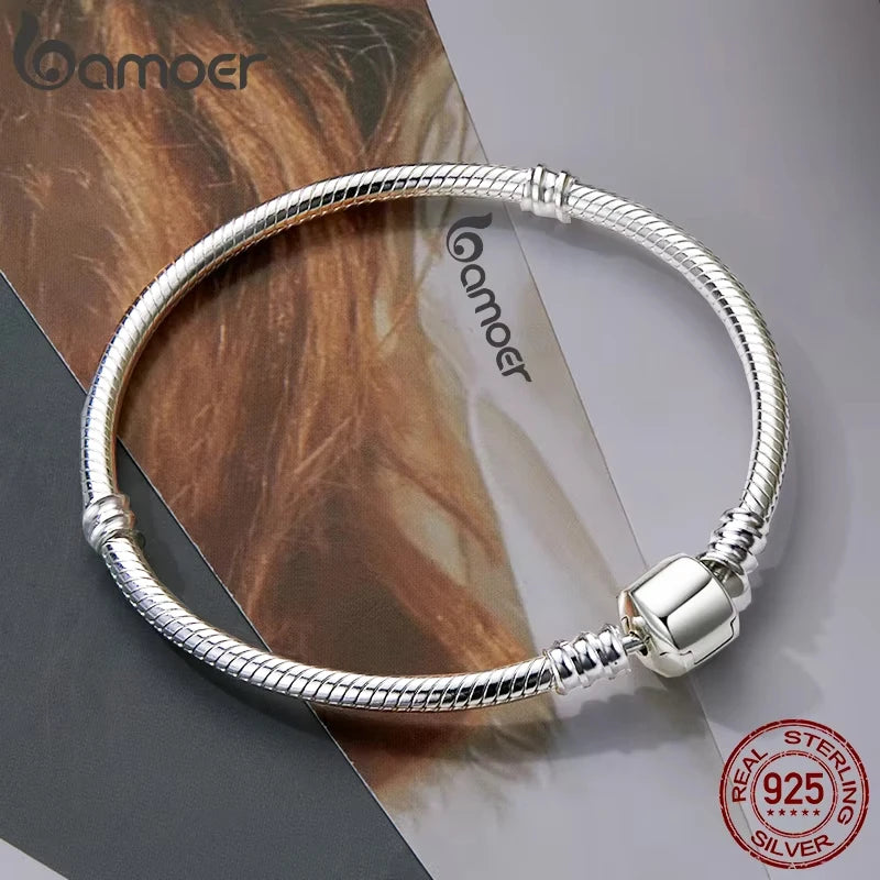 925 Sterling Silver Snake Chain Bangle Bracelet – Classic Adjustable Charm Bracelet for Women (17–22CM)