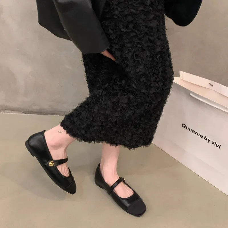 Square Toe Soft Sole Mary Jane Flats – Versatile French Style Casual Shoes for Women