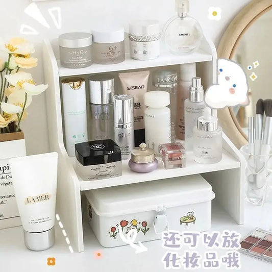 2-Layer Desktop Storage Organizer – Multifunctional Shelf for Skincare, Cosmetics, Stationery & Books